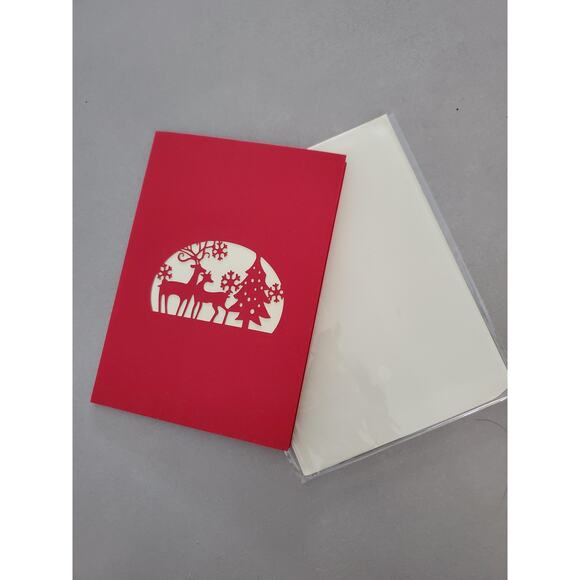 Bundle of 5 Unique 3D Popup Christmas Trees With Reindeers Greeting Cards - Picture 3 of 4